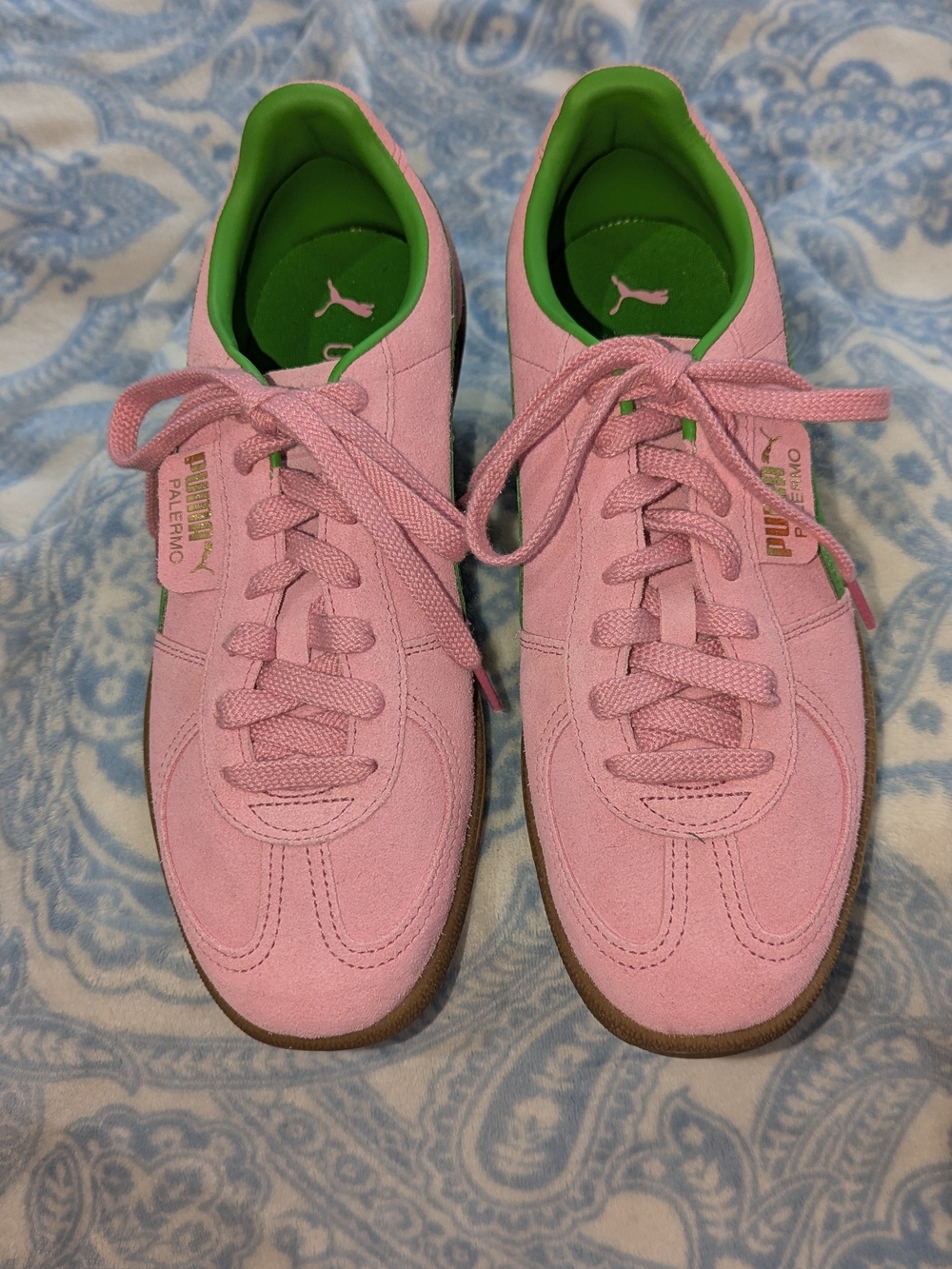 Puma Pink Suede Sneakers with Green Interior
